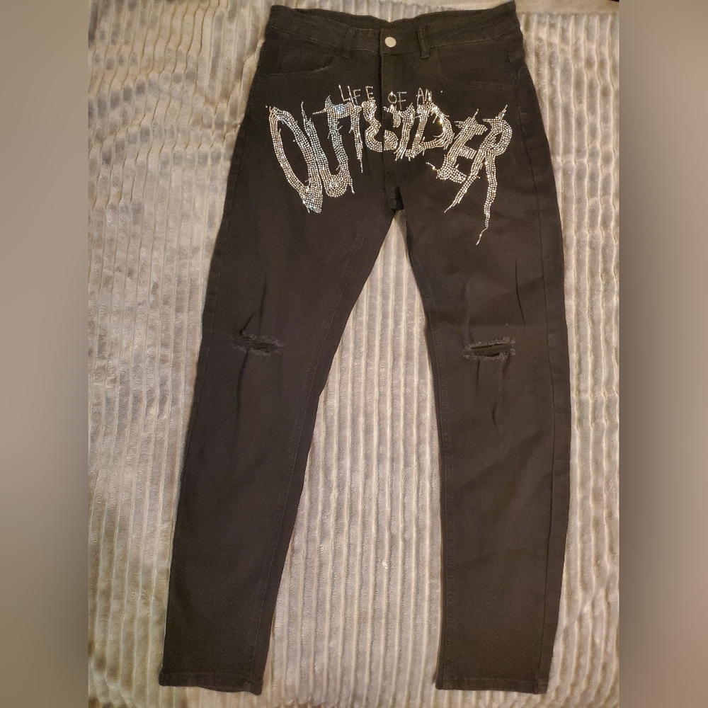 ⛔️Sold⛔️MENS NWT Rhinestone Black Skinny Jeans Size 32